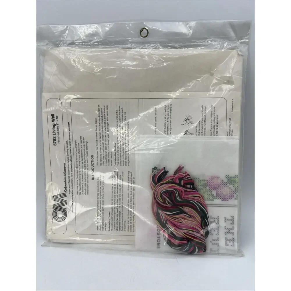 Columbia Minerva Cross Stitch Kit LIVING WELL best revenge #6782 Pink Green 1978